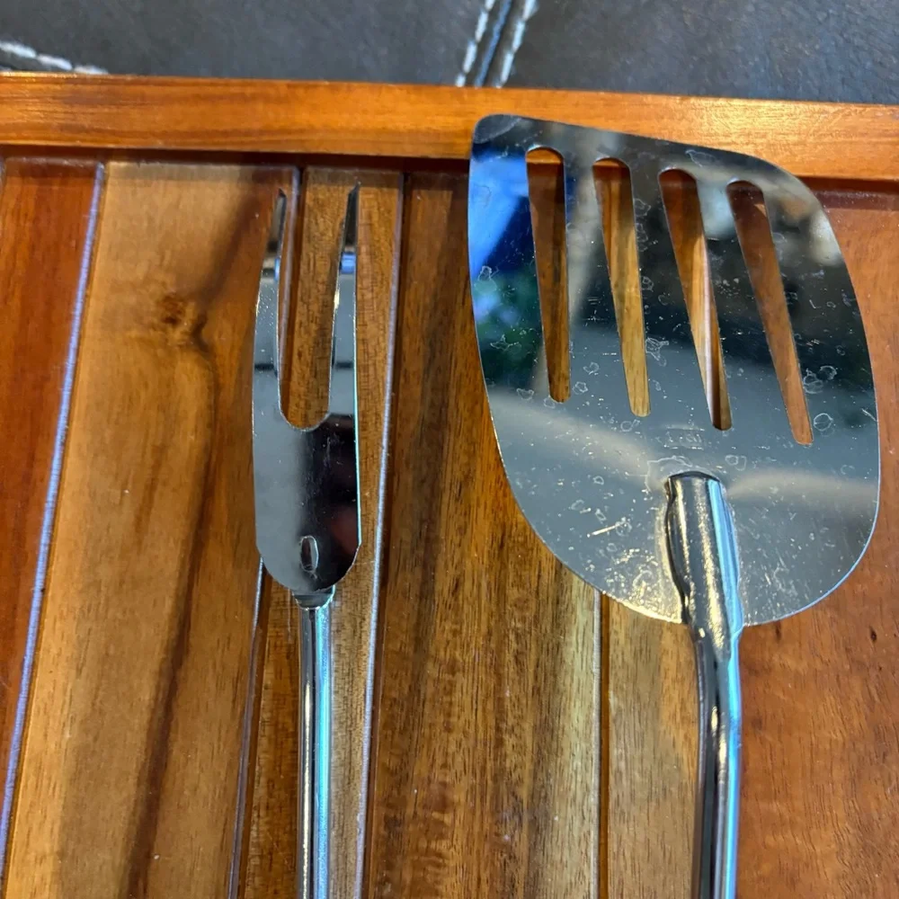 Vintage EKCO Slotted Spatula with Matching Fork Avocado Green Handle